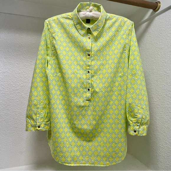 Lands End • Festive Geometric Neon Button Lightweight Baumwolle Shirt Sz 14 - Picture 1 of 5